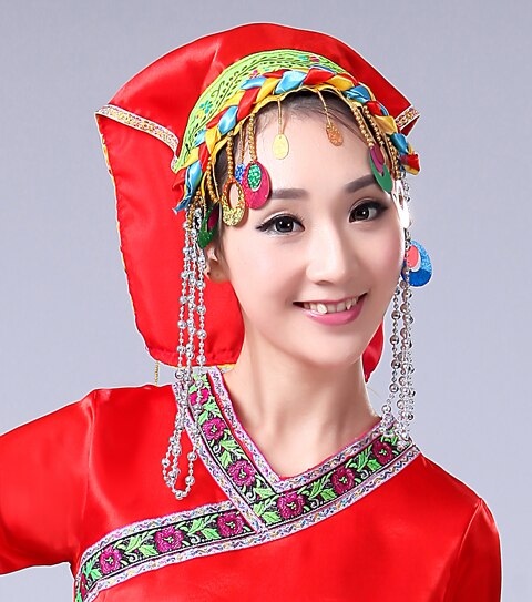 Red Blue Tassel Miao Headpiece Hmong Minority Hat Traditional Dong Nationality Dance Head wear Festival Performance Headdress