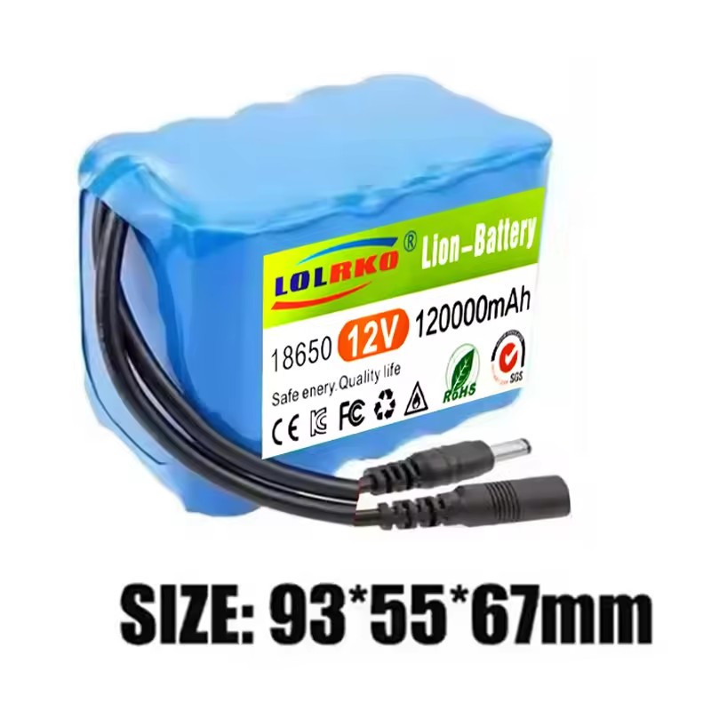 12V 120Ah 18650 Lithium Battery Pack 3S5P Rechargeable Battery with BMS 12.6v Charger for Fishing Bicycle Large Capacity Battery