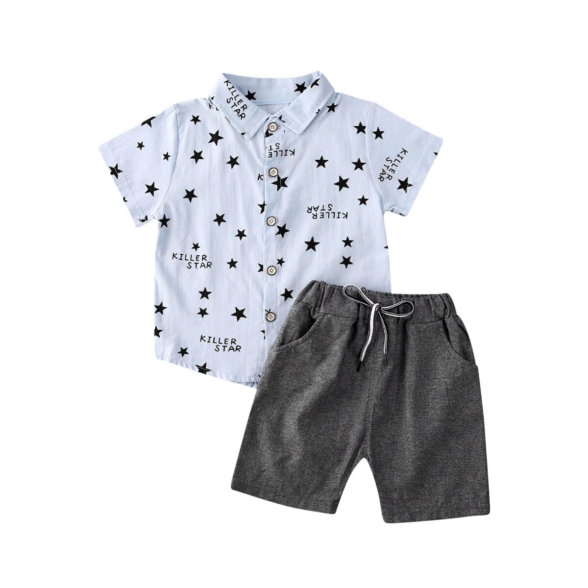6M-3Y Toddler Infant Kid Boys Star Print Short Sleeve Tops T-Shirt Shorts Pants Gentleman Suit Baby Clothes Outfits 2Pcs Set: Blue / 12M