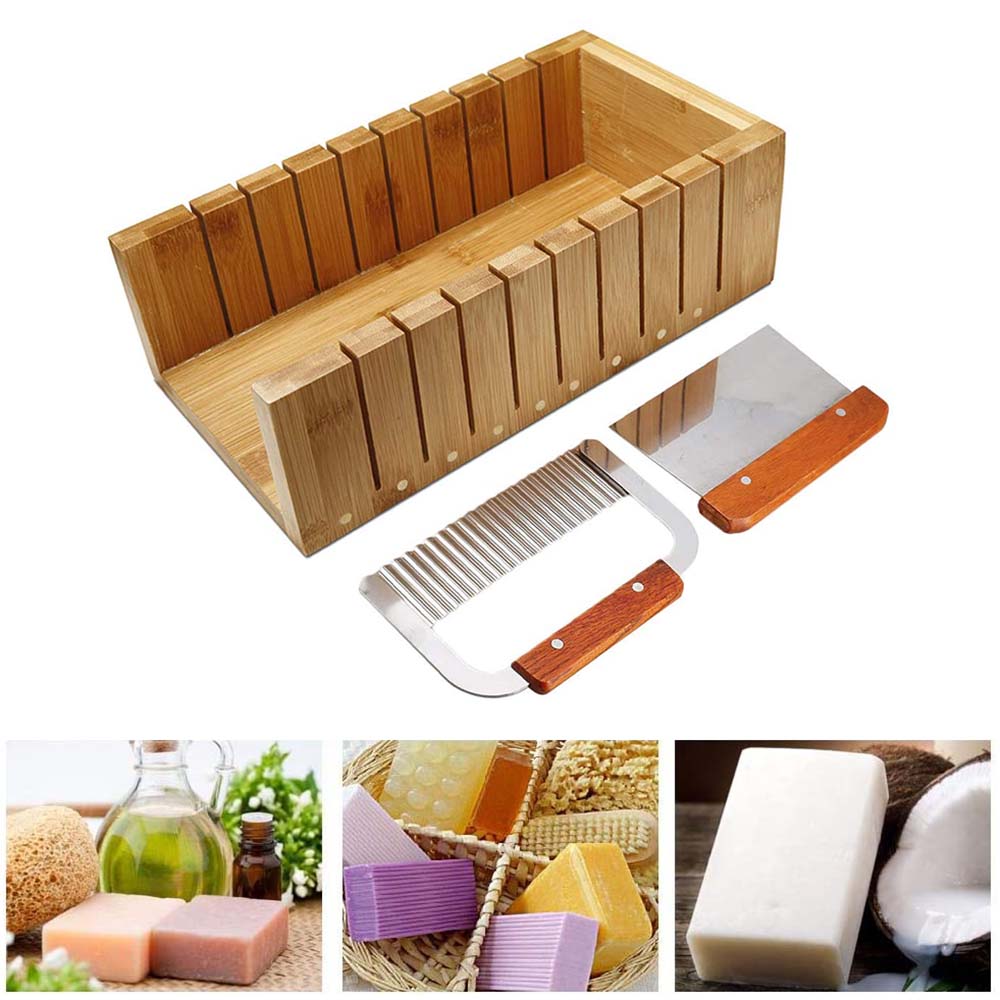 3 In 1 Adjustable Wooden Soap Cutter Box Soap Making Tools Set Stainless Steel Wax Soap Slicer Wavy Knifes Soap Making Kits