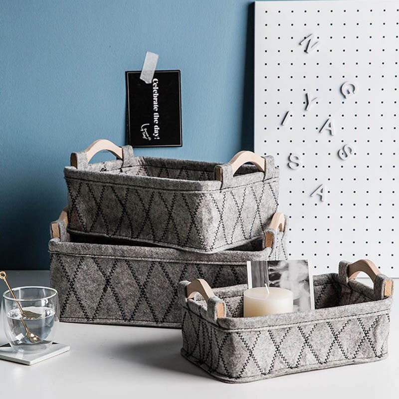 Inklapbare Opslag Bakken Opvouwbare Vilt Opslag Wasmand Organizer Carry Houten Handvat Doeken Speelgoed Dozen Containers