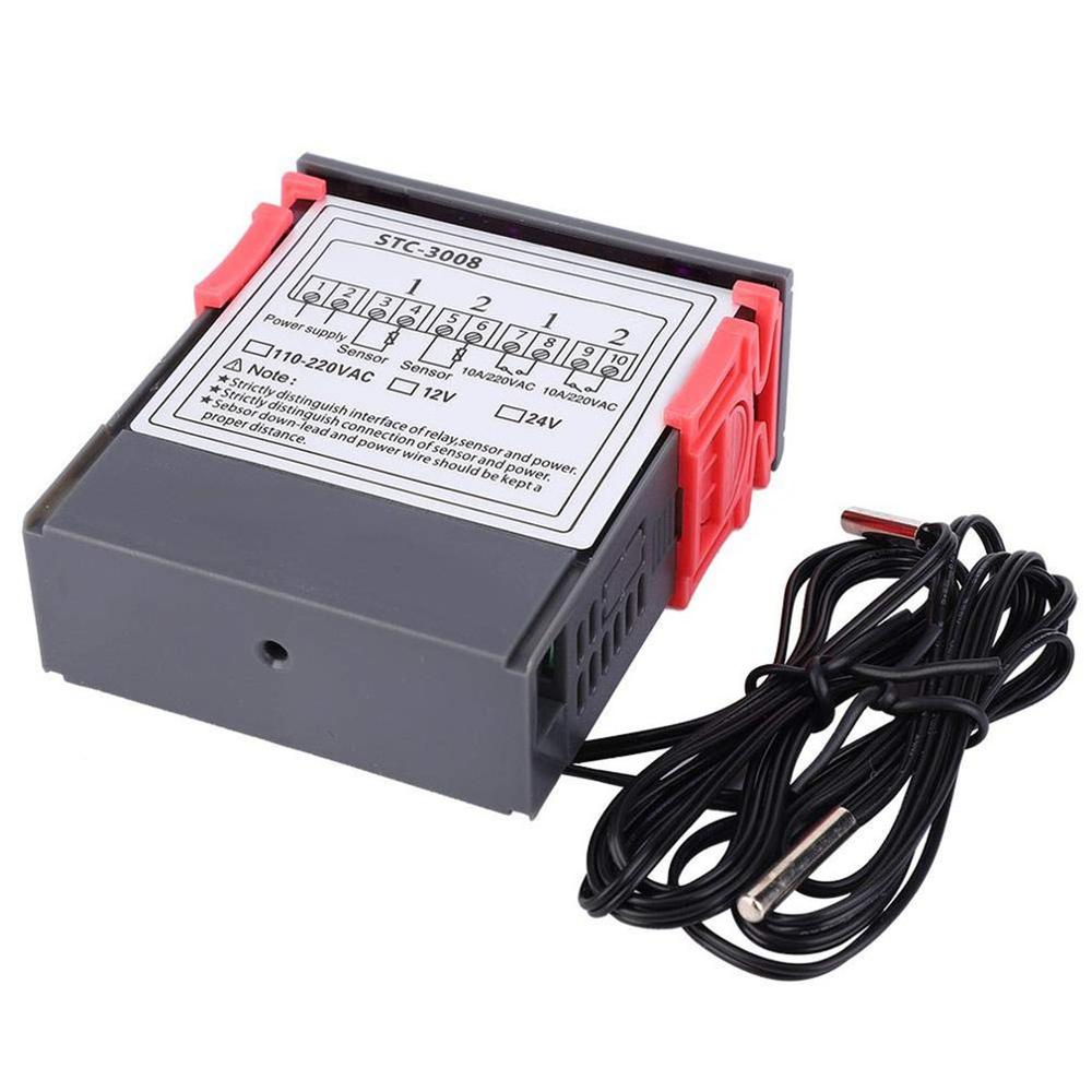 12/24/110-220V Dual LED Probe Temperature Controller Thermostat Temperature Control Meter With LED Display STC-3008