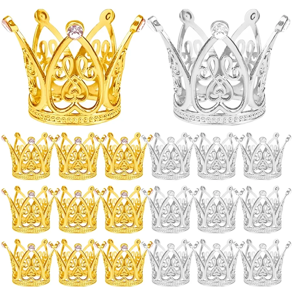30/1Pcs Gold Crown Cake Topper Mini Pearl Tiara Crown Cupcake Topper For Flower Bouquets Baby Shower Birthday Party Decoration: L / MULTI