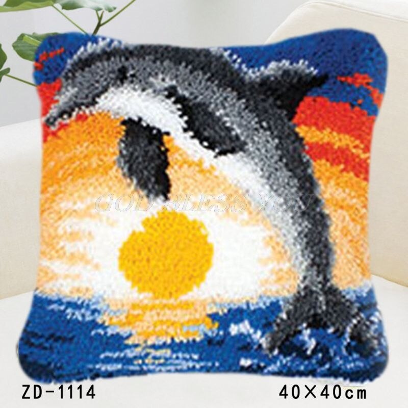 Animals DIY Latch Hook Rug Kit 3D Segment Embroidery Pillow Wool Cross Stitch: 1114-Whale