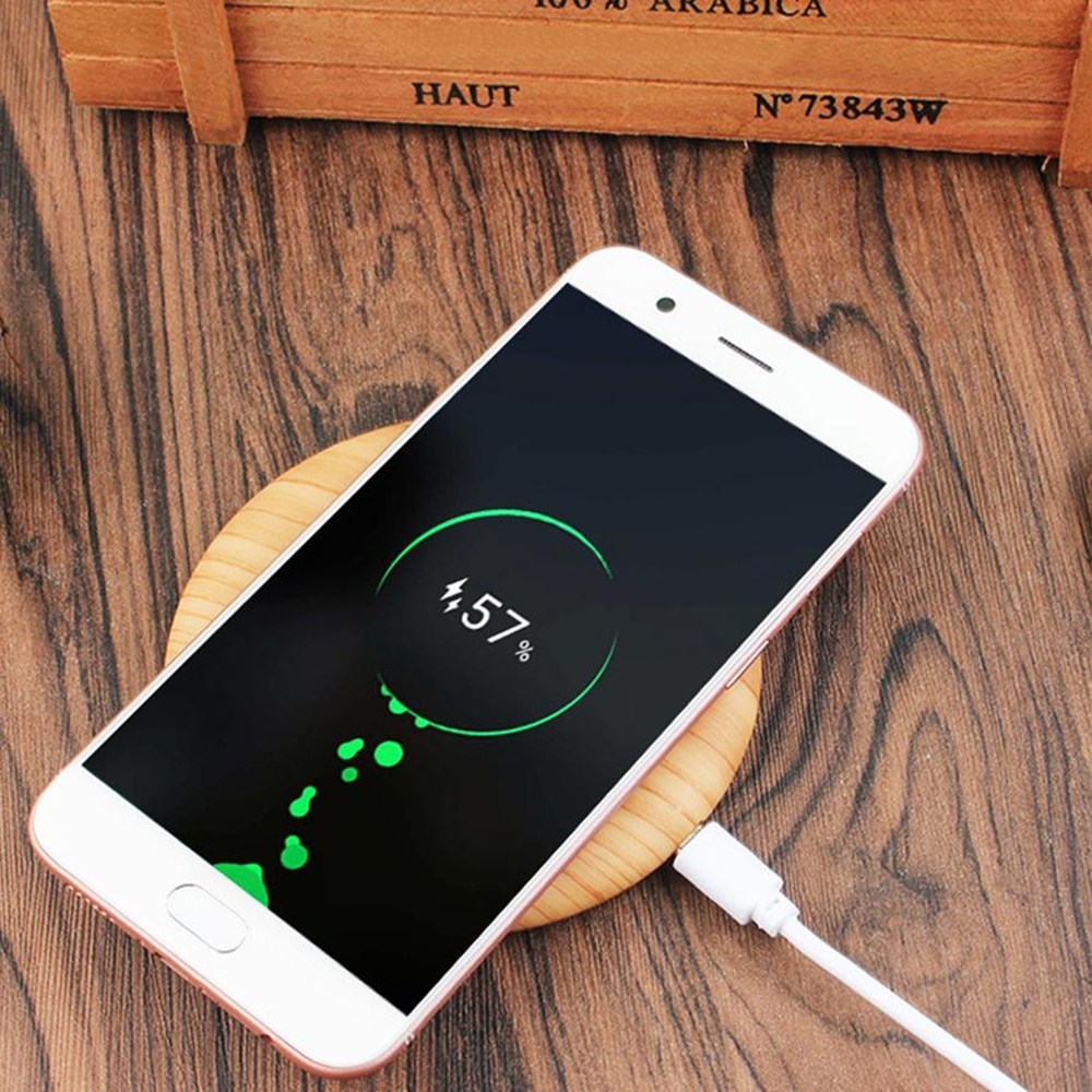 GOWOOD - 15W Snelle draadloze oplader van zebra hout - Snelle draadloze oplader met 1.5m sterke en resistente oplaadkabel - LED-geïntegreerde USB-C draadloze oplader