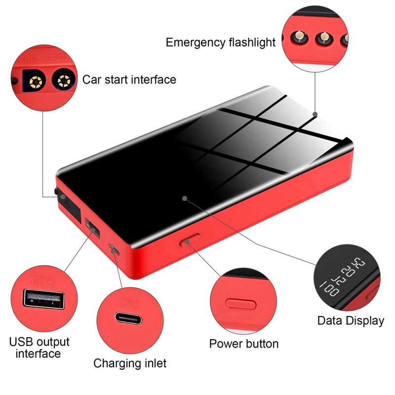 Car Jump Starter, 600A Peak 12V Output Portable Battery Booster for Below 3.0 L Engine, with Clamp, Flashlight