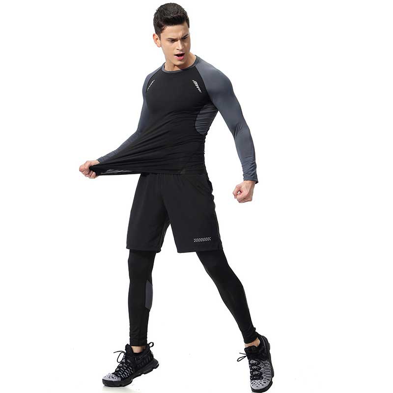 Men Long Johns Winter Fitness Gymming Sporting Suit Runs Top Shirts + Tight + Shorts Leggings Pants Thermal Underwear Sets