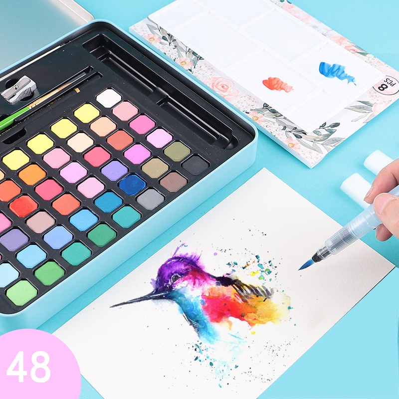 Set waterverf 48 kleuren voor kinderen beginners handgeschilderde waterverf vaste pigment kunstbenodigdheden