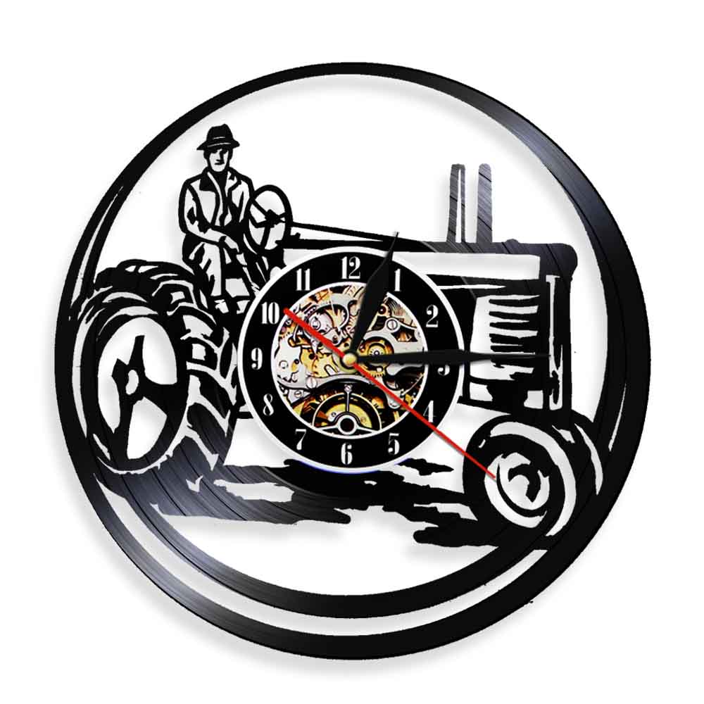 Farm Tractors Wall Clock Vintage Farmall Trucks Vinyl Record Wall Clock with LED Truck Tractor Farmhouse Home Decor Farmers: NO LED Light