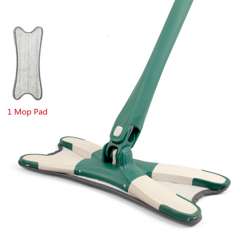 Serpillière Plate de Type X à Pression, 360 Degrés, avec Têtes en Tissu de Rechange, Lavage à Mains Libres, Outil de Nettoyage Ménager pour Paresseux: Green Mop 1 Mop Pad