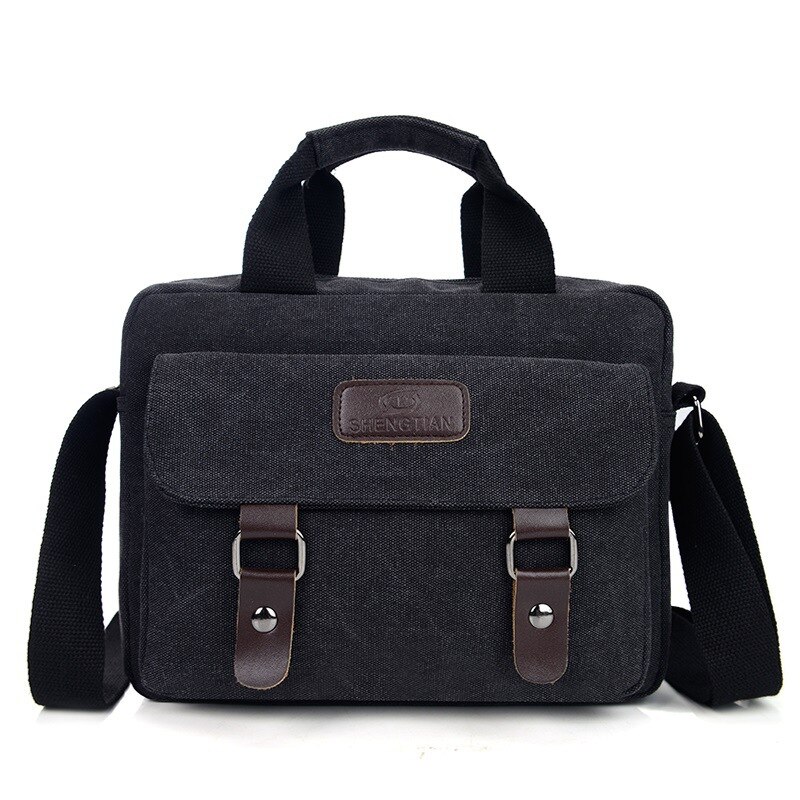 Scione Klassieke Mannen Canvas Aktetas Tas Retro Toevallige Schoudertas Multifunctionele En Grote Capaci Messenger Bag: Black