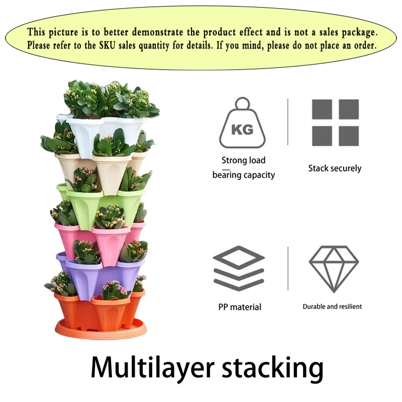 Vertical Planter Tower Garden, 3 Tiered Planter Stackable Herb Garden Planter with Movable Casters and Bottom Indoor and Outdoor