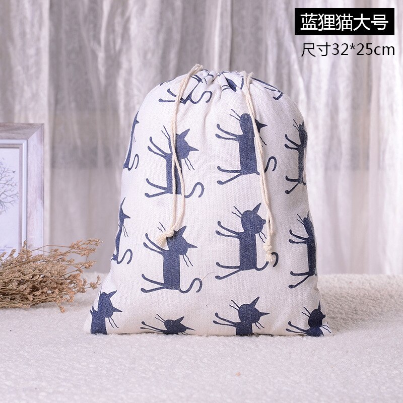Cotton Linen Cat Pattern Beam Drawstring Bag Cosmetic Bag Travel Makeup Case Organizer Women Men Shoes Zakka Storage Pouch: 3 L