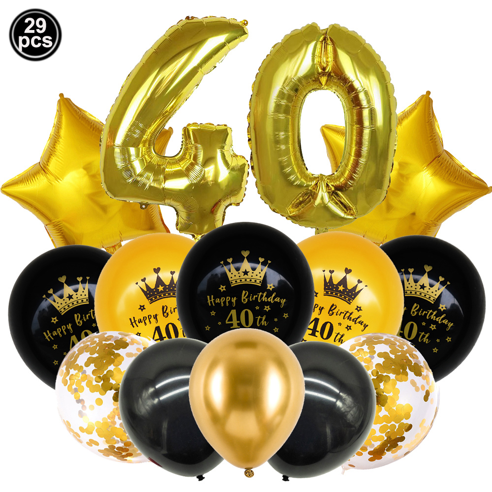 Decoraciones para de cumpleaños de 40 años, pancarta de papel para feliz 40 cumpleaños, globos de látex de 12 pulgadas, suministros colgantes para de 40 cumpleaños: Rojo