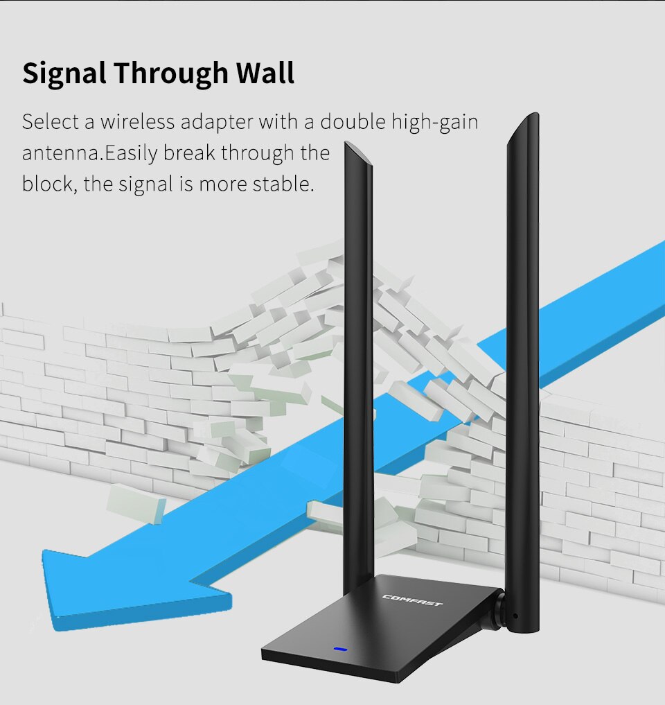 11AC wifi adaptateur USB 2 * 6dBi antenne rotative 2.4 + 5.8G Duan bande à travers le mur sans fil Ethernet récepteur bureau WIFI adaptador