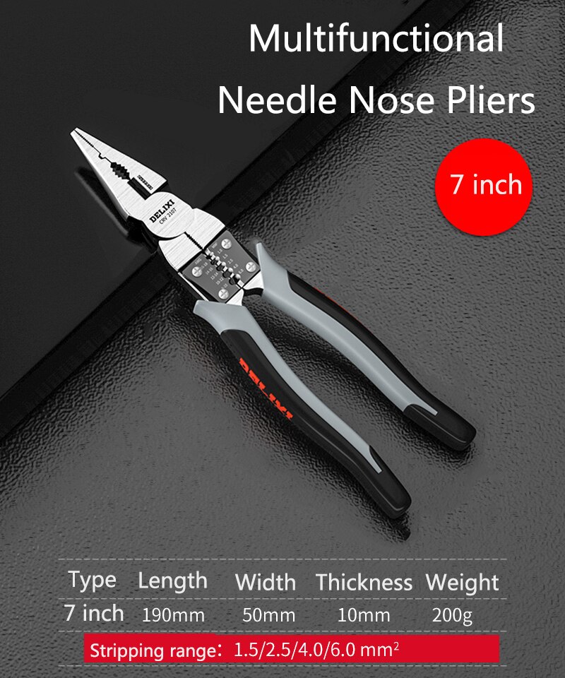 Multifunctional Wire Cutters Pliers Needle Nose Pliers Diagonal Pliers Wire Cable Cutters Hardware Plier Electrician Hand Tools: Needle plier 7 inch