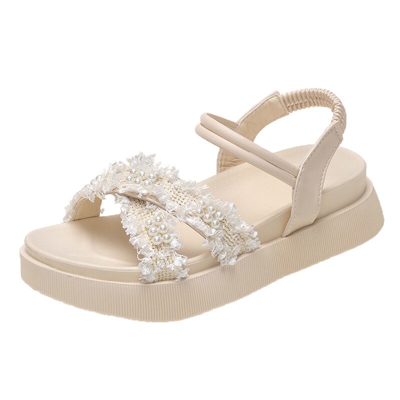 Perlensandalen für damen – sommer- #39 Ich bin koreanischen stil, lässige strandsandalen mit dicker sohle und elastischem riemen, Plateau-sandalen für damen: M / 40
