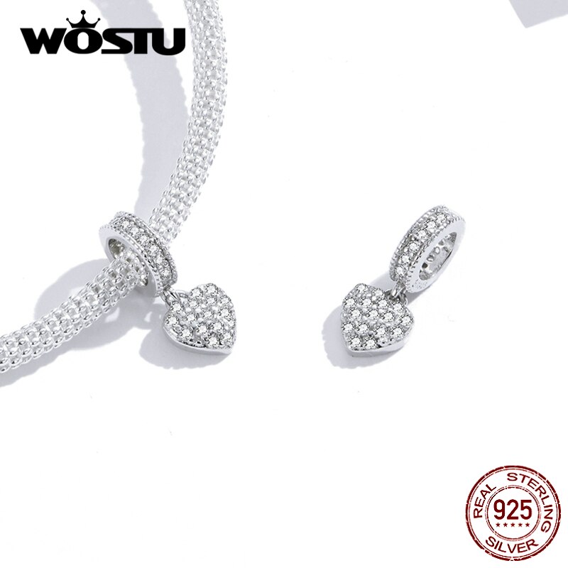 Wostu 眩しいジルコンスターチャーム 925 スターリングシルバー光沢のあるスタービーズペンダントフィットオリジナルブレスレットウェディングジュエリーギフト CTC210