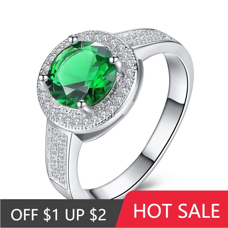 Personality Ring Ladies Exquisite Zircon Ring Jewelry Green Round Ring
