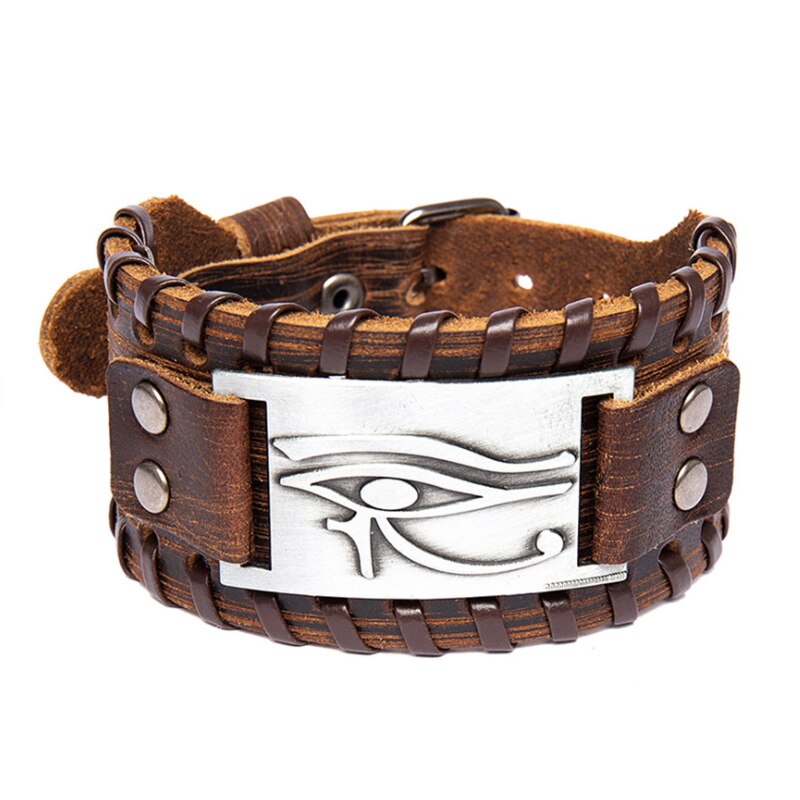Trendy Verstellbar Alte Leder Armband für Männer Auge von Horus Symbol Wicca Amulett Armbänder Vintage Talisman Schmuck: -brown silver