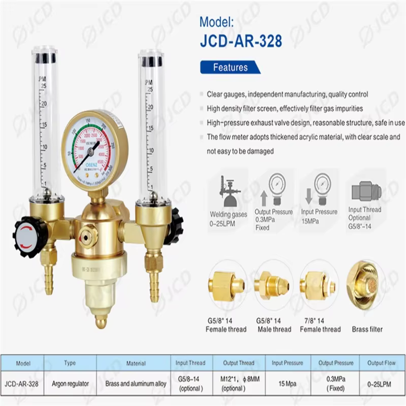 QHTITEC Tig Flow Meter Gas Regulator G5/8" 0-25Mpa Argon CO2 Mig Flowmeter Welding Weld Gauge Argon Regulator Pressure Reducer