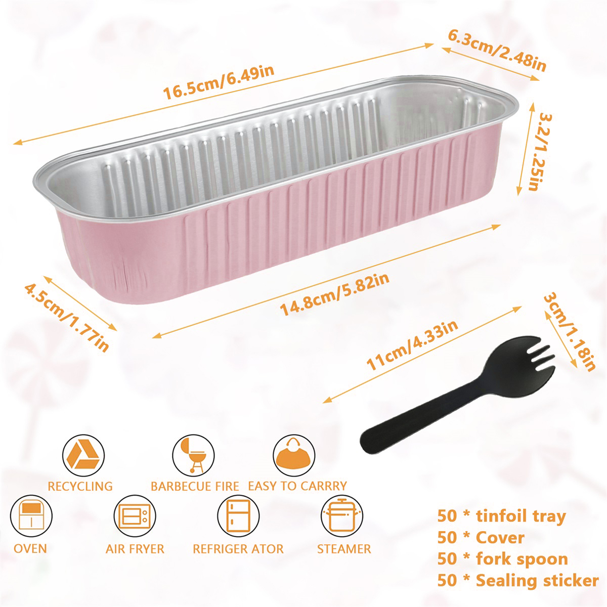 50 Stück Mini-Backformen mit Deckel und Löffel, 6,8 Unzen, rechteckige Backformen aus Aluminiumfolie, wiederverwendbare Mini-Brotbehälter, Muffin-Dosen: Rosa