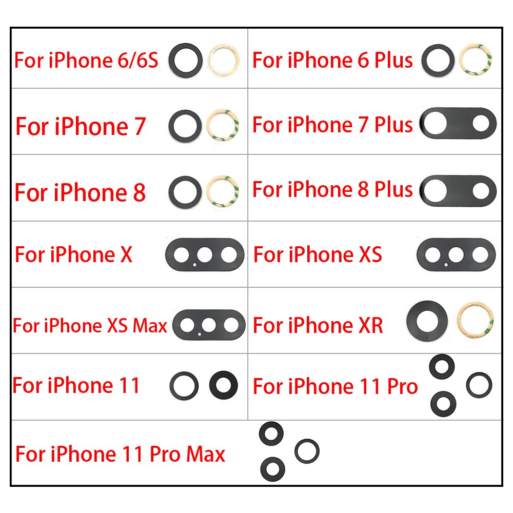 2 pz/lotto vetro zaffiro posteriore fotocamera posteriore lente di vetro per iPhone 6/7/8 Plus/X/XR XsMax + adesivo per 11 Pro Repacement Parts