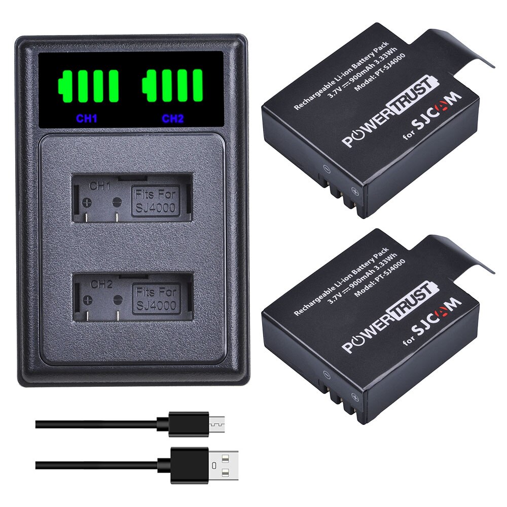 Batería de 3,7 V SJ4000 y cargador Dual LED para baterías de Cámaras Deportivas de acción SJCAM Sj4000, SJ5000, SJ6000, SJ7000, SJ8000: 2Battery and charger