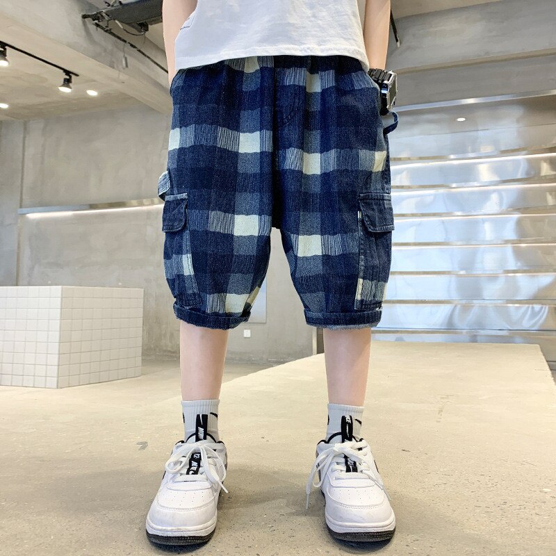 Summer Kids Shorts Boys Denim Shorts Children Short Plaid Jeans Children Pants Boys Shorts Teen Casual Clothing 8 10 12Y
