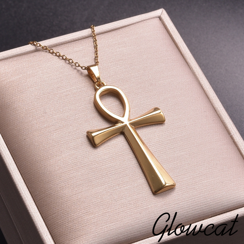 GLOWCAT antiguo Egipto Anke Cruz colgante collares para Mujeres Hombres accesorios No se decolora Simple collar de acero inoxidable gargantilla