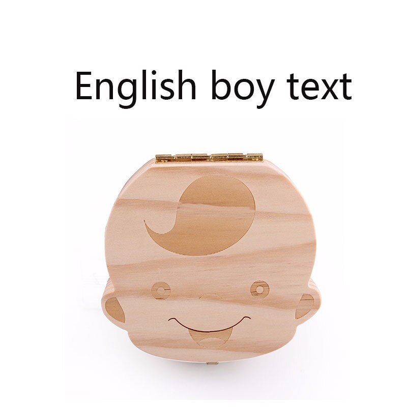 Tand Doos Engels Spaans Tekst Baby Jongen Meisje Fallen Opslag Natuurlijke Hout Case Besparen Melk Tanden Collection Organizer Houder: English boy text