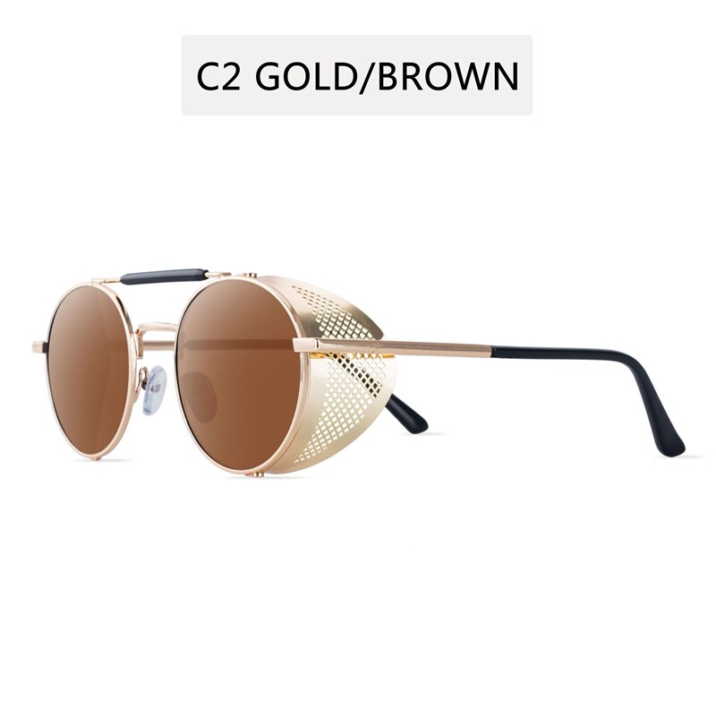 Retro runde metal solbriller mænd kvinder mærke steampunk vintage briller oculos de sol nuancer uv beskyttelse: C2