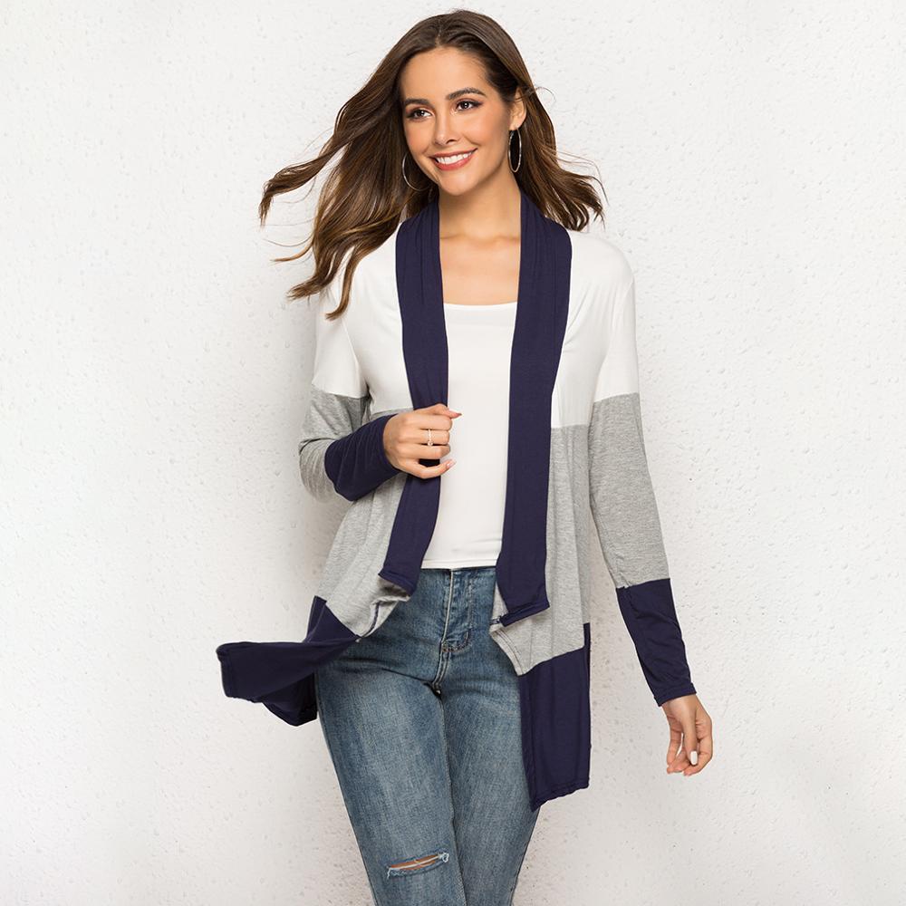 Mujeres abierto frente largo gabardina abrigo otoño ligero manga larga cárdigan suéteres cortina abierta frontal largo cárdigan: S / Azul