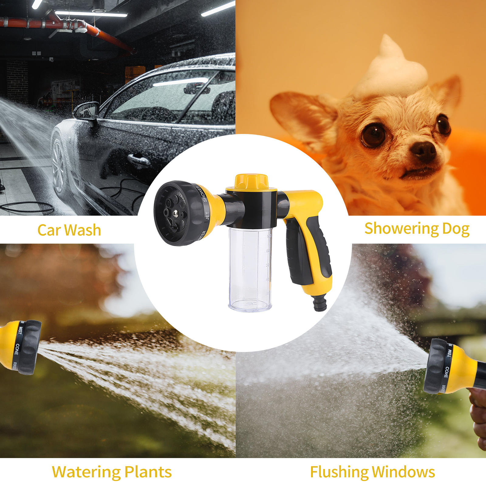 Schuim Spuitpistool Met 100Ml Zeepdispenser Tuinslang Hand Sproeikop 8 Verstelbare Patronen Gazon Pijp Sproeier Wassen sprinkler