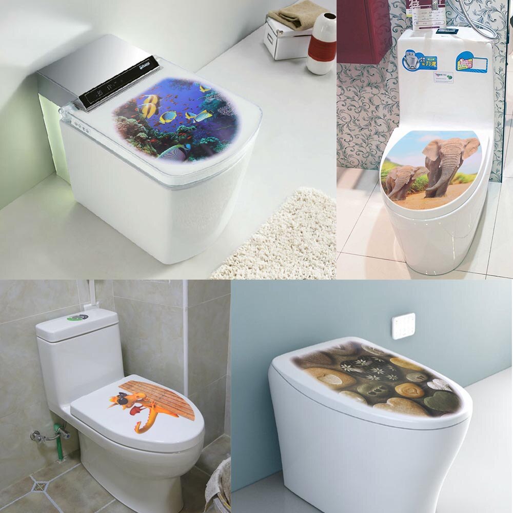 Trou vif animaux siège de toilette autocollants décoration de la maison bricolage Wc toilettes Pvc affiches dessin animé mur vinyle Art Stickers muraux