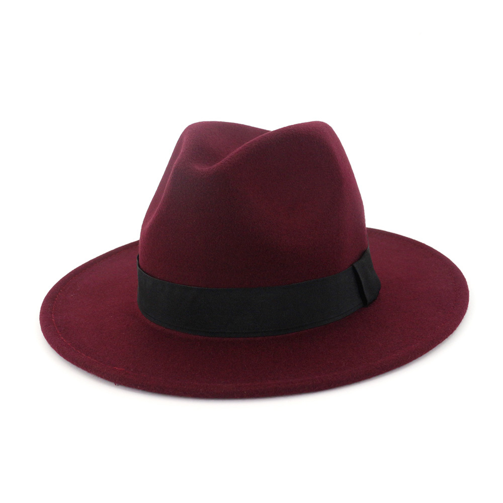 Fs ullgrå svart fedorahatt klassisk bred hatt herre kvinner vintage topp jazzhatt bowler sombrero filthette med bånd