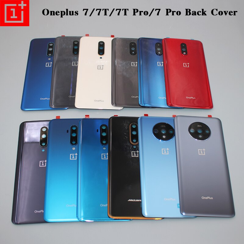 Oneplus – boîtier de batterie pour Oneplus 7 7T Pro 1 + 7T Pro, couvercle arrière en verre avec objectif d&#39;appareil photo et autocollant