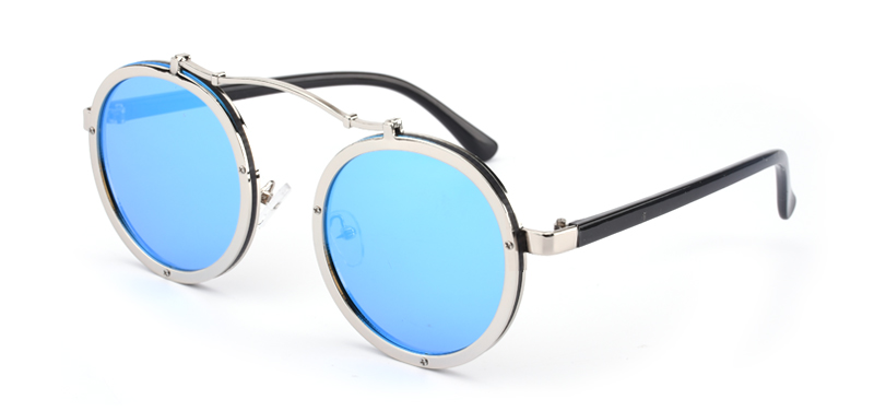 Vintage Round Metal Steampunk Sunglass Women Brand Metal Steam Punk Sun Glasses Driving Men Oculos De Sol R561: Silver Frame Blue