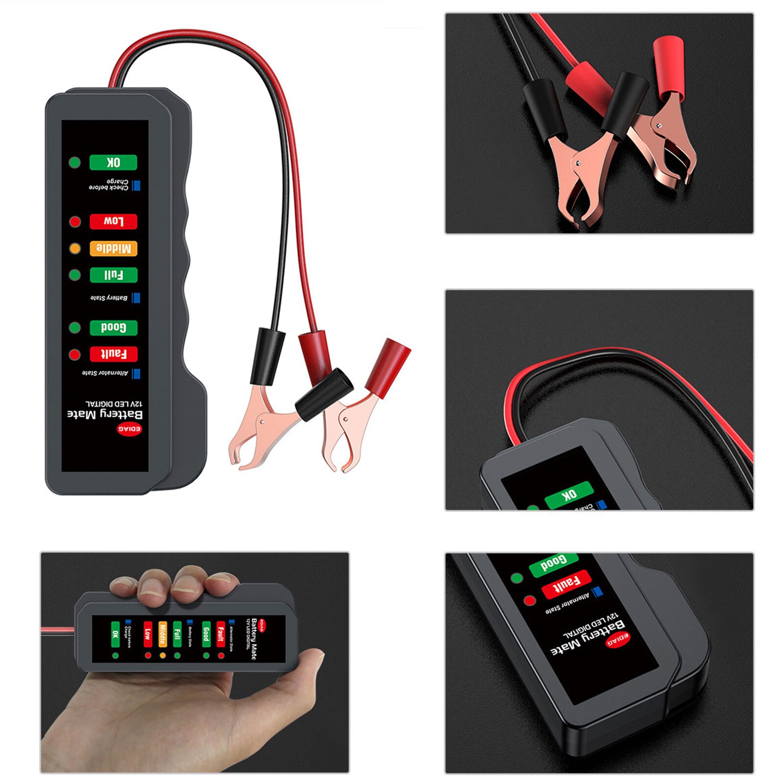 12V Car Battery Tester Digital Automotive Diagnostic Battery Tester 6 LED Lights Display Car Diagnostic Tool Auto Battery Tester