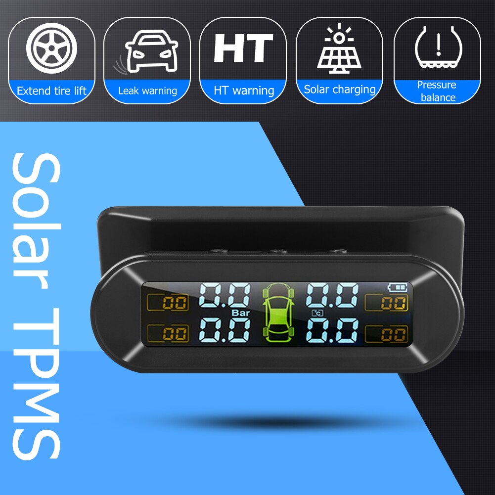 4 Sensors Solar USB Car TPMS Charging TPMS LCD Universal Auto Tire Pressure Monitoring System Temperature Alarm System