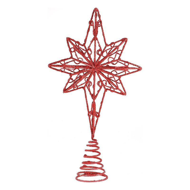 Juletræ topper anis stjerne juletræ topper juletræ topper jern stjerne festival træetop indretning til hjemmefest: Rød 16 x 30cm