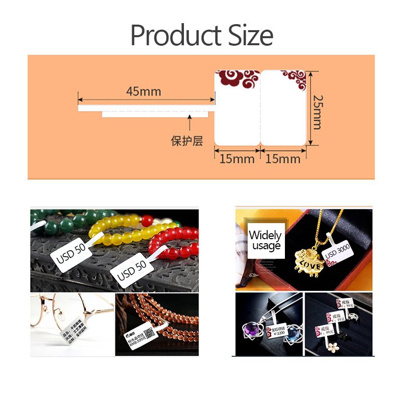 100 stk/rulle hvide prismærker med hængesnor til smykker / papirvarer / sko / tøj