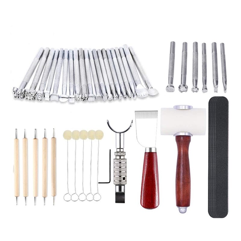 44Pcs Leather Stamping Tools Leather Carving Tool Kit Saddle Making Tools Set for Leather Stamping Carving
