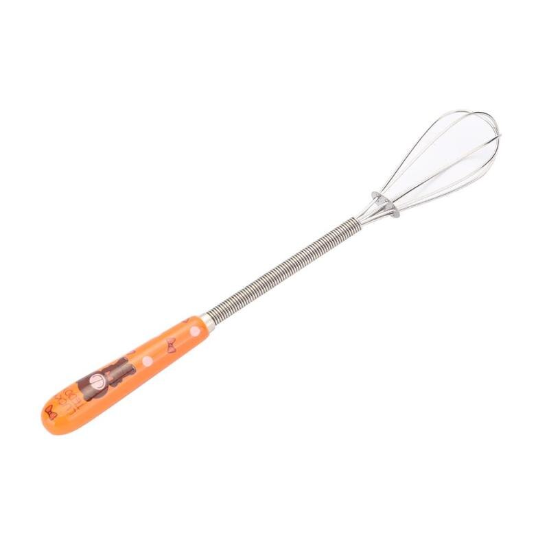 Multifunction Ceramic Handle Stainless Steel Hand Egg Beater Manual Egg Stirring Whisk E5M1: Orange