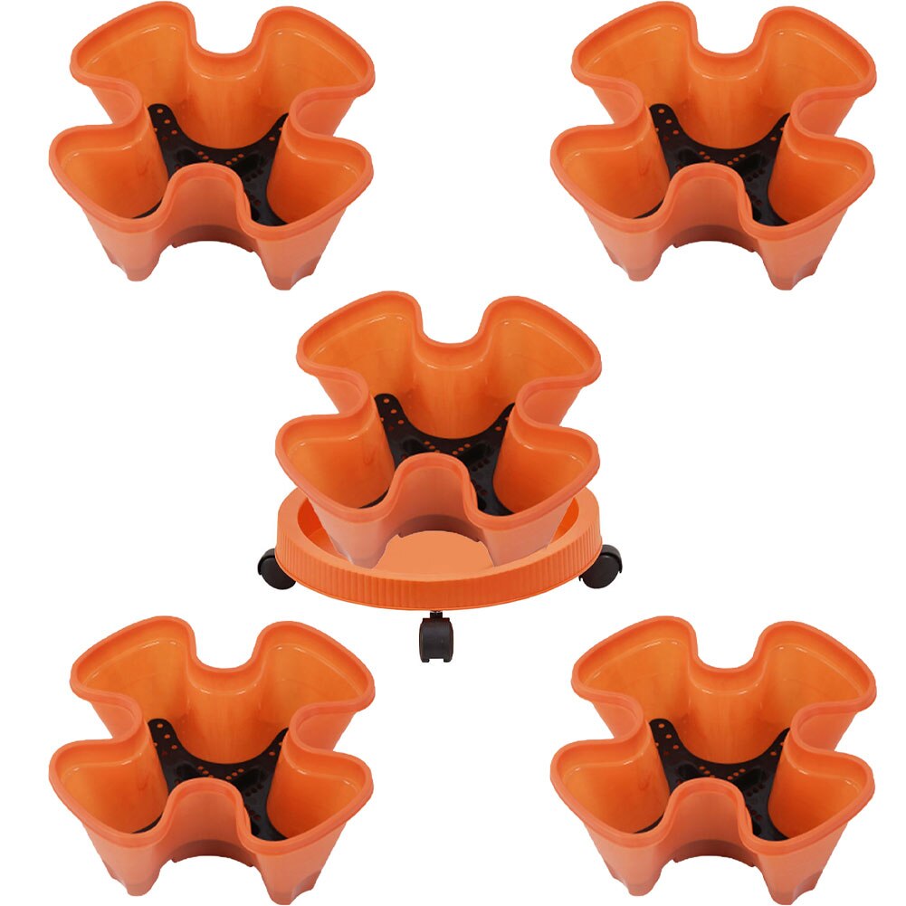 Stackable Flower Tower Multi-Layer Vertical Plant Planter Four Petal Plastic With Tray For Strawberry Vegetable Garden Balcony: Orange