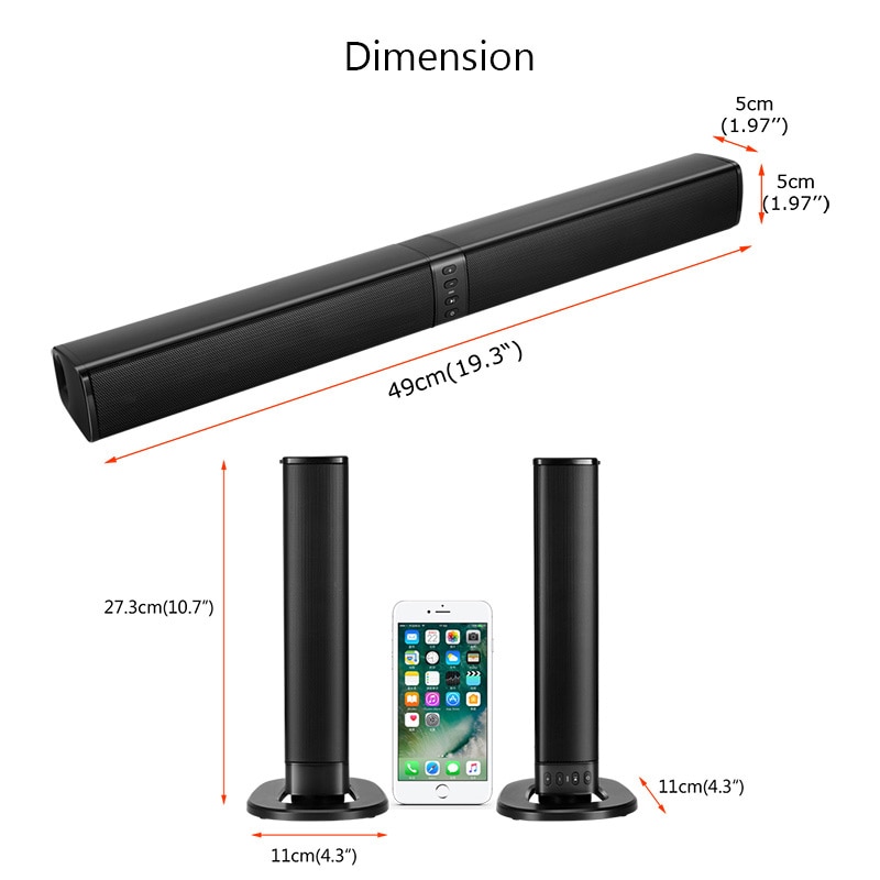 BS-36 Home Theater 3D Stereo Surround Bluetooth Speaker 20W Multi-Function Subwoofer Soundbar Support Foldable Split for TV/PC