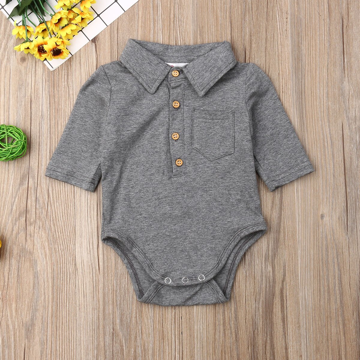 Baby Baby Romper Gentleman Leuke Kleding Baby Boy Effen Kleur Formele Bodysuit Korte Mouw Turn Down Kraag Shirts: Grijs / 6m