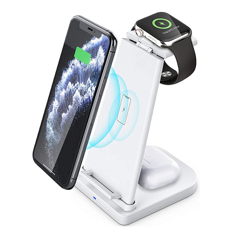 Qi 15W Fast Wireless Charger For iPhone 8 X XR XS 11 12 Pro Max 3 in 1 Charging Station for Apple Watch 6 SE 5 4 3 2 Airpods Pro: 3 In 1 White