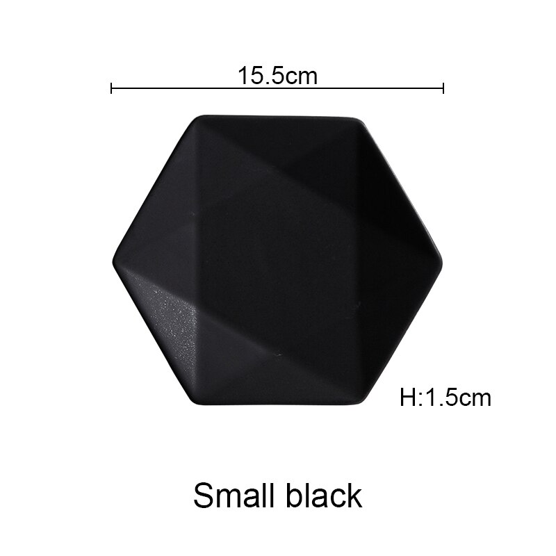 Ceramic Dinner Plates Beef Plate Tableware Hexagonal Matte Dessert Dish Simple and Salad Cutter Dishes Akuhome: small black