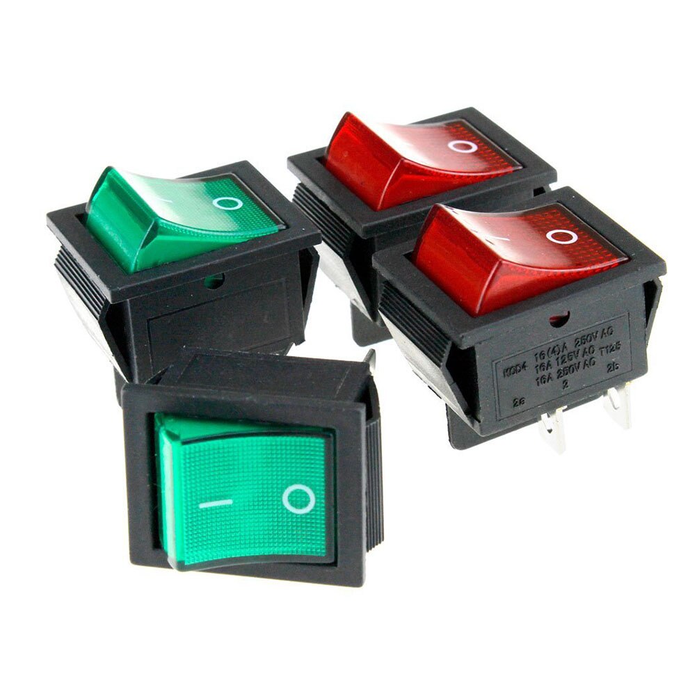 4pcs Red/Green Rocker On/Off Switch 16A 250V Snap in rocker switch Green+Red indicator